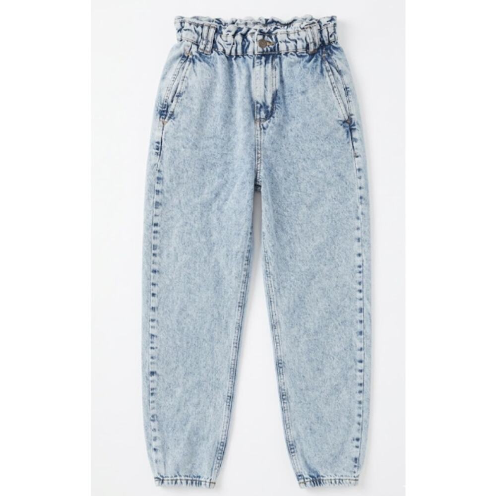Zara US 4 High Rise Acid Wash Paperbag Mom Jeans EUR 36